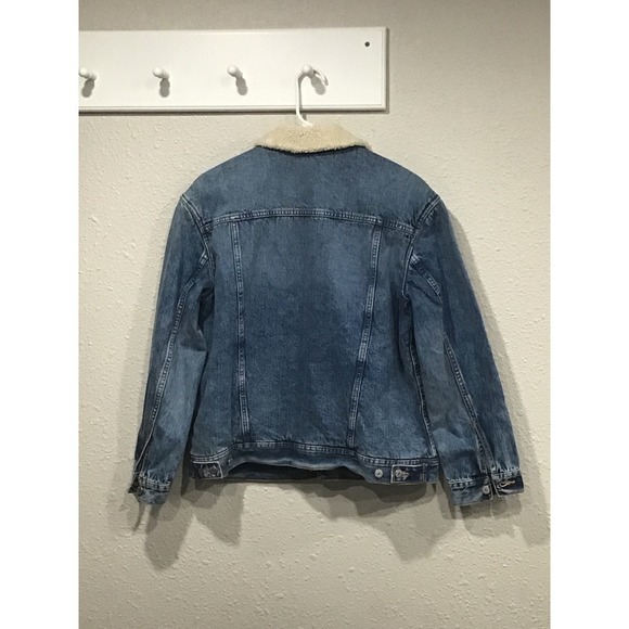 Old Navy Oversized Sherpa-Lined Boyfriend Jean Jacket Women's M Denim Cozy Coat - Picture 8 of 8
